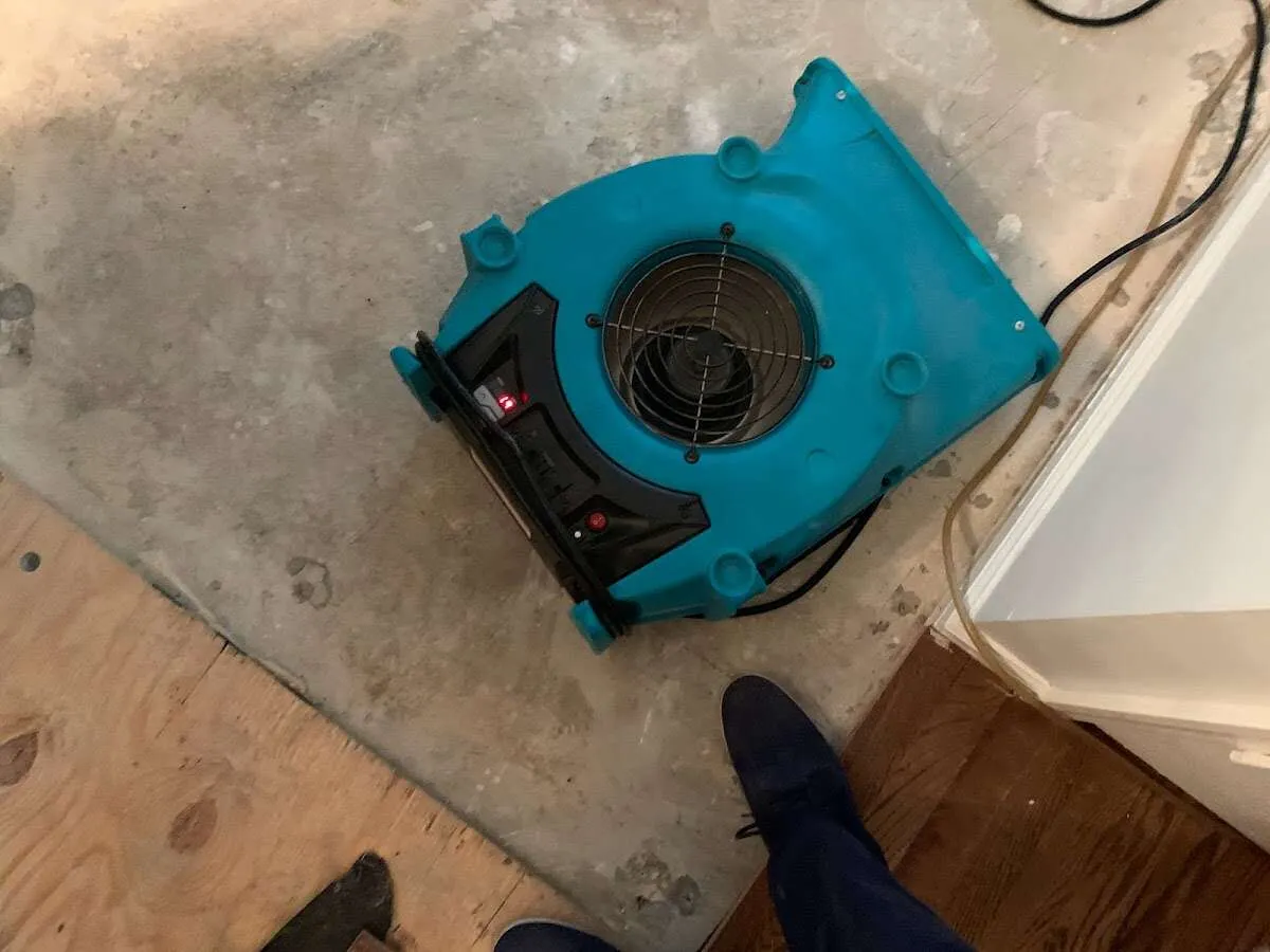 Air mover drying subfloor during Leak Detection & Repair in Burbank